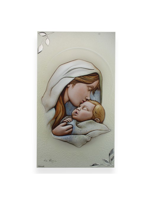 Leader Argenti - Pannello Affresco maternità Madonna con Bambino Decorazione in Argento Dimensione 70x40cmCOD: 080448
