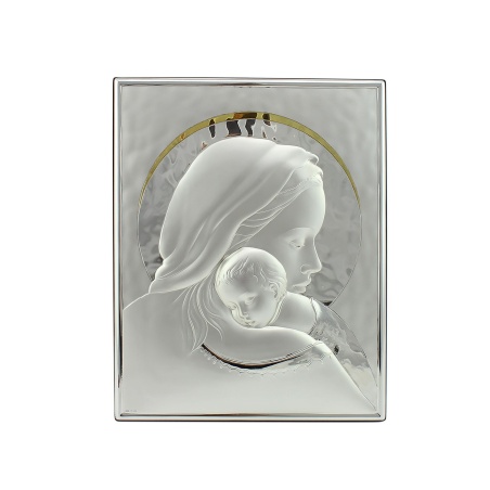 Della fonte - Pannello Sacro Madonna con Bambino Laminato in Argento 925% con Dettagli in Colore Oro