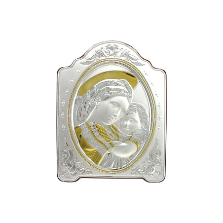 Guerrini - Pannello Sacro Madonna con Bambino Bilaminato in Argento con Decorazioni Color Oro Dimensioni 28,5x37cm cod: ICS215