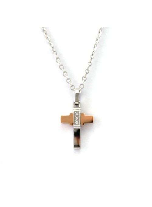 Collana con croce in acciaio da uomo arkano con brillante ct 0,03  COD: CRB05BR-B