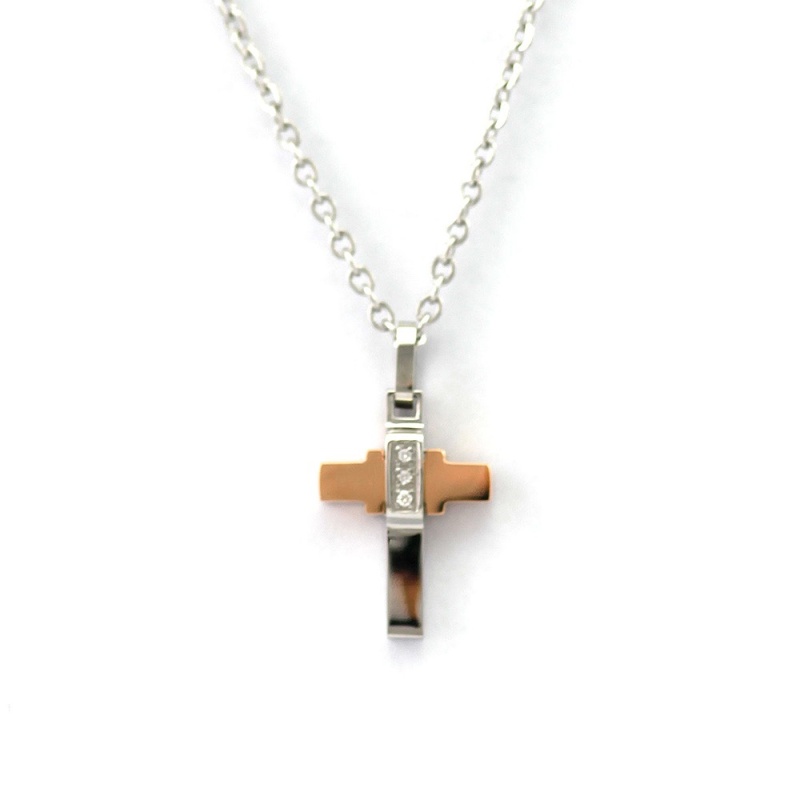 Collana con croce in acciaio da uomo arkano con brillante ct 0,03  COD: CRB05BR-B