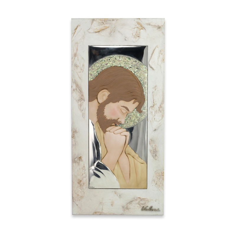 VALORI - Pannello materico Il Cristo Laminato in Argento Figura in Rilievo Misura 25X48 cm cod: RI9620/3