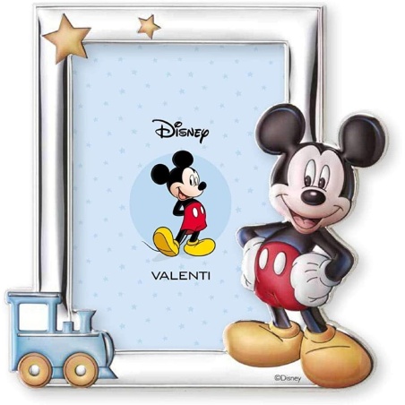 Cornice Disney valenti. Cornice In Argento Laminato Con Mickey Mouse. Colore Celeste. D237 4LC
