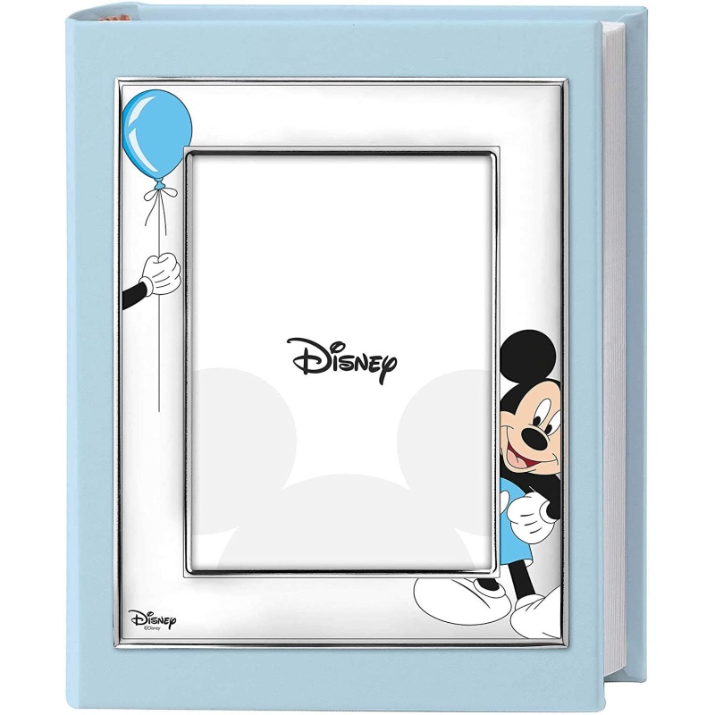 Album Mickey Mouse album portafoto ricoperto con ecopelle con cornice argento colore azzurro