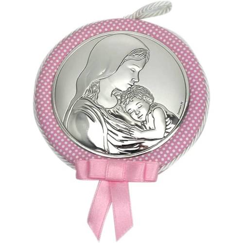 Capezzale Valenti medaglione per culla Bimba con placca centrale in argento madonna con bambino