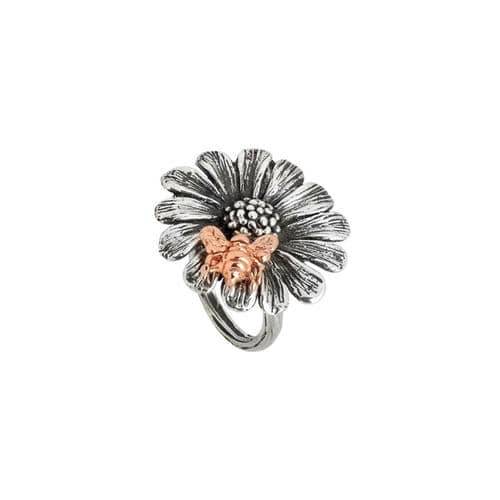 Anello margherita Boccadamo in argento brunito e piccola ape in argento placcato oro rosa BAN007RS